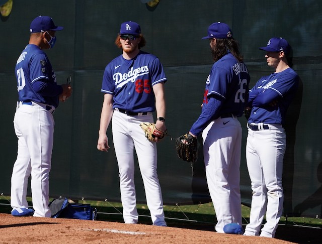 Walker Buehler, Tony Gonsolin, Dustin May, Dave Roberts, 2021 Spring Training