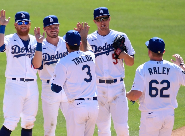 Gavin Lux, Luke Raley, Corey Seager, Chris Taylor, Justin Turner, Dodgers win