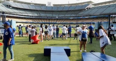 Dodgers fans, center field plaza turf area