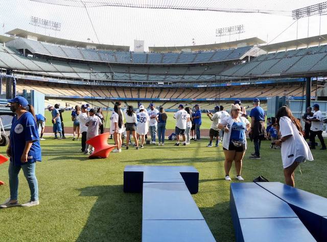 Dodgers fans, center field plaza turf area