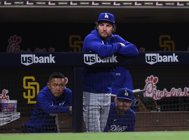 Trevor Bauer, Zach McKinstry, Dodgers trainer Yosuke "Possum" Nakajima