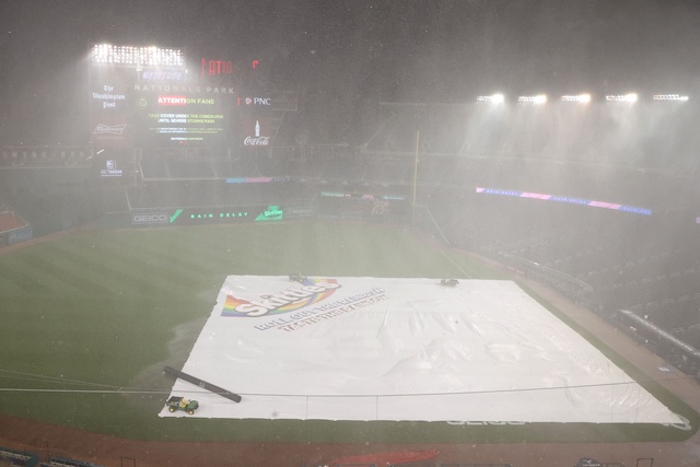 Nationals Park, general view, rain delay, tarp