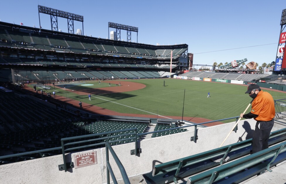 Dodgers batting practice, Oracle Park view, 2021 NLDS