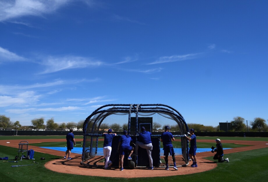 Austin Barnes, Cody Bellinger, Max Muncy, workout, batting practice, 2022 Spring Training