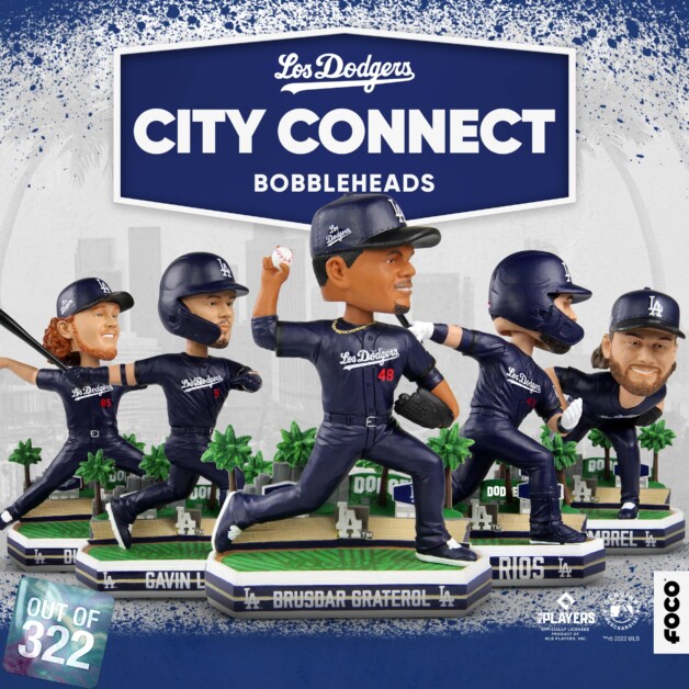 Brusdar Graterol, Craig Kimbrel, Gavin Lux, Dustin May, Edwin Ríos, Dodgers City Connect bobbleheads, FOCO