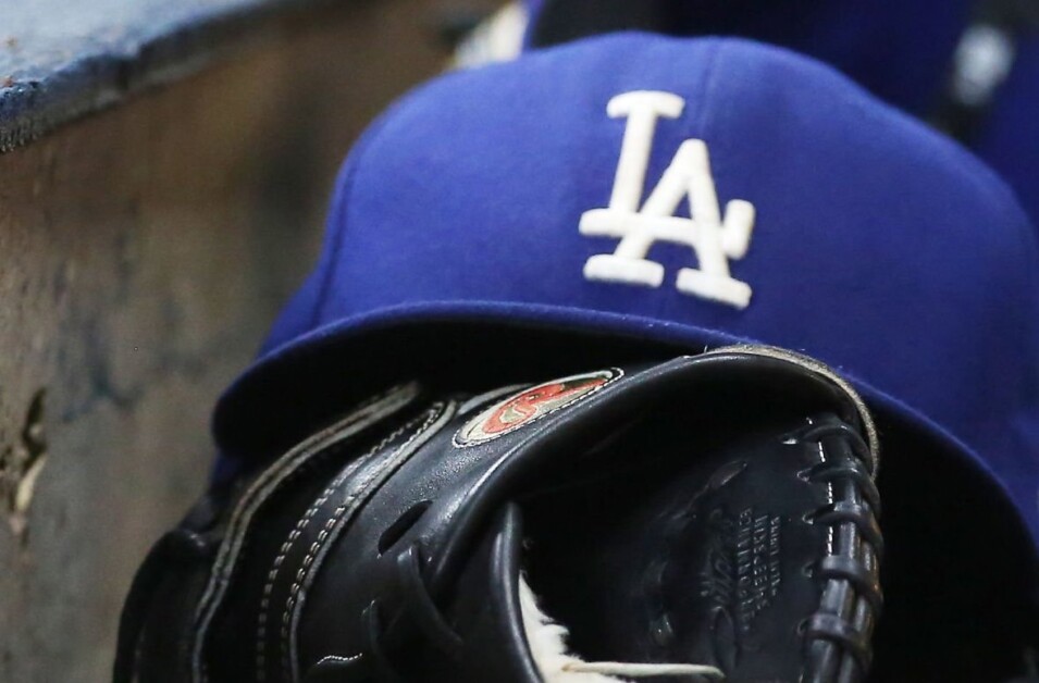 Dodgers cap, glove