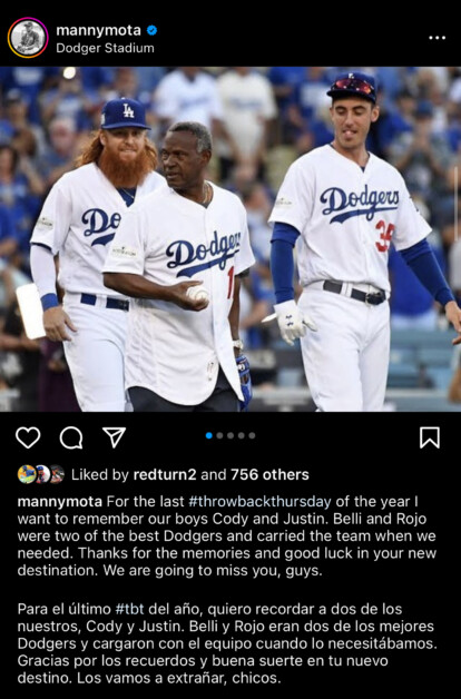 Cody Bellinger, Manny Mota, Justin Turner