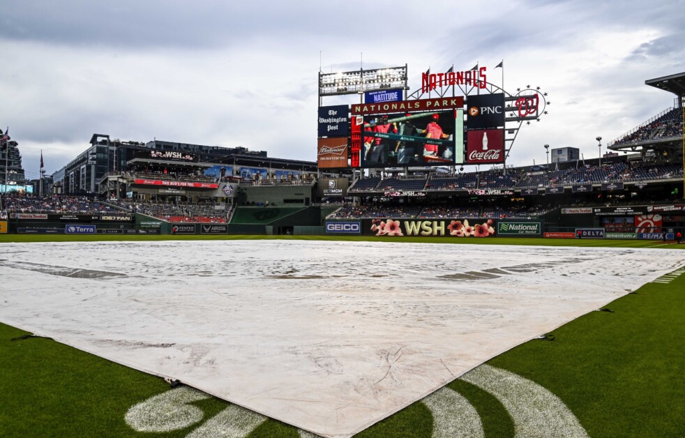 Nationals Park view, tarp, rain delay