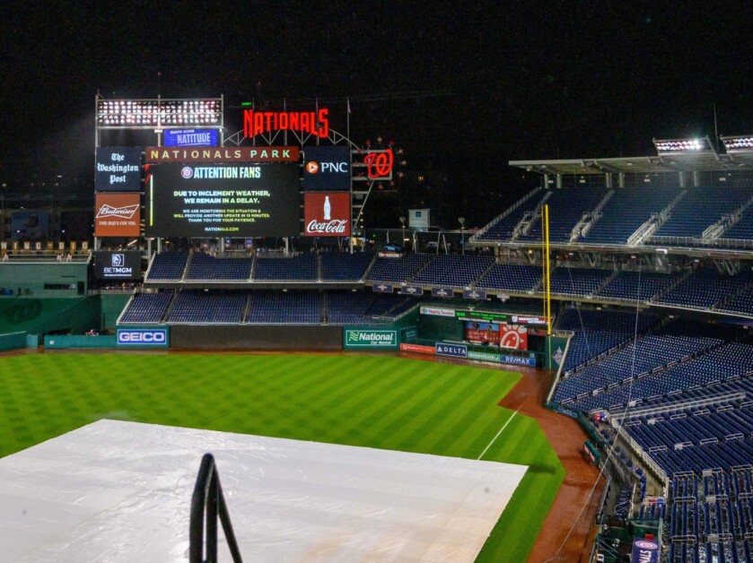 Nationals Park view, tarp, rain delay