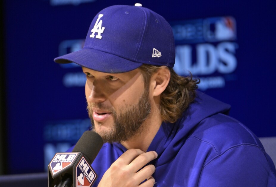 Clayton Kershaw, MLB Network microphone, 2023 NLDS