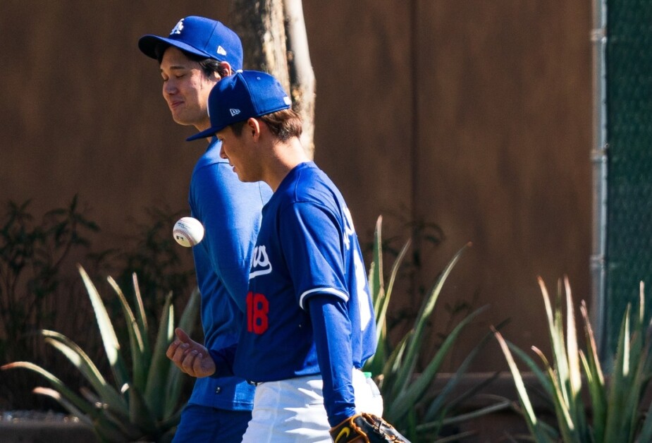 Yoshinobu Yamamoto, Shohei Ohtani, Dodgers workout, 2024 Spring Training