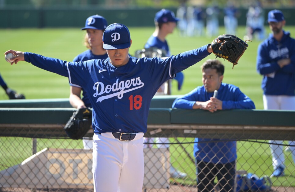 Yoshinobu Yamamoto, Tyler Glasnow, Mark Prior, Dodgers workout, 2024 Spring Training