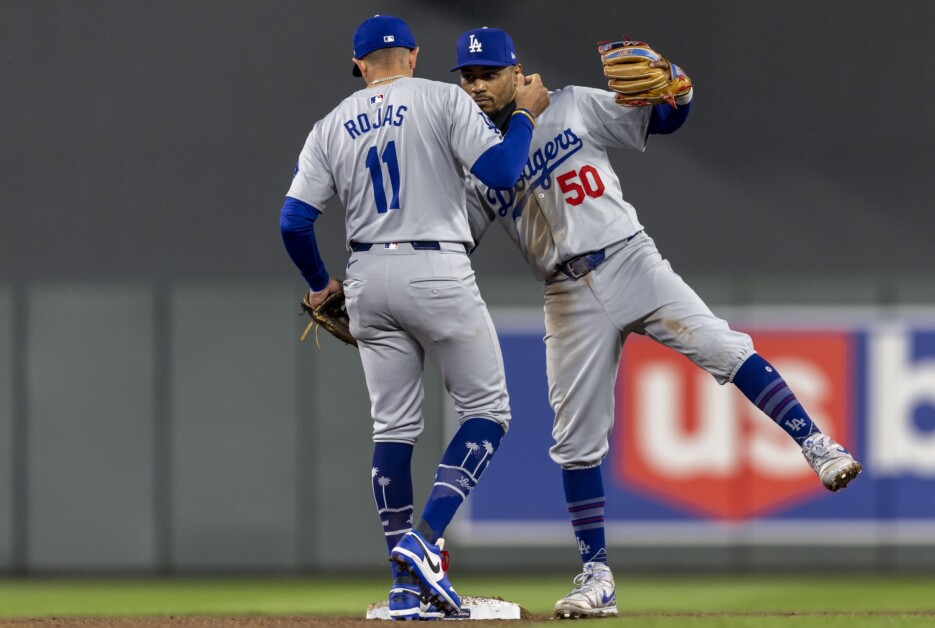 Miguel Rojas, Mookie Betts, Dodgers win