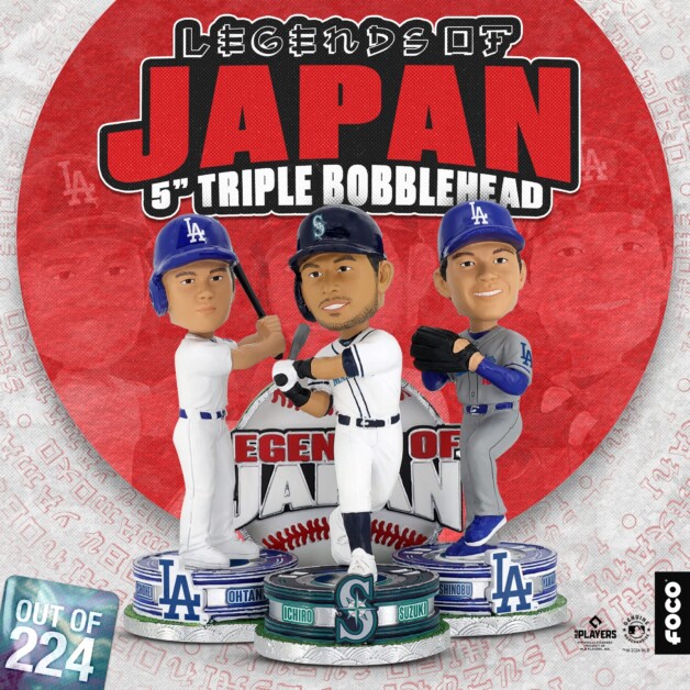 Shohei Ohtani, Ichiro Suzuki, Yoshinobu Yamamoto bobblehead, FOCO