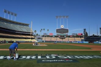 Dodger Stadium view, 2024 World Series logo