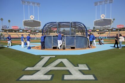 Dodgers batting practice, Dodger Stadium view, 2024 World Series