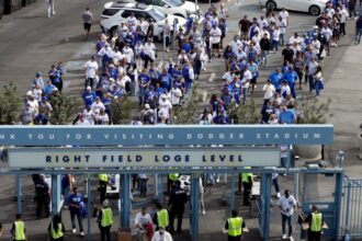 Dodgers fans, Dodger Stadium entrance, 2024 World Series