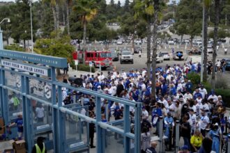 Dodgers fans, Dodger Stadium entrance, 2024 World Series