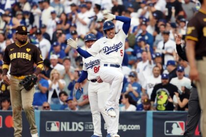 Freddie Freeman, Clayton McCullough, Dodgers celebration, 2024 NLDS