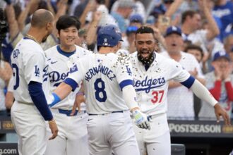 Kiké Hernández, Teoscar Hernández, Mookie Betts, Shohei Ohtani, sunflower seeds celebration, 2024 NLDS