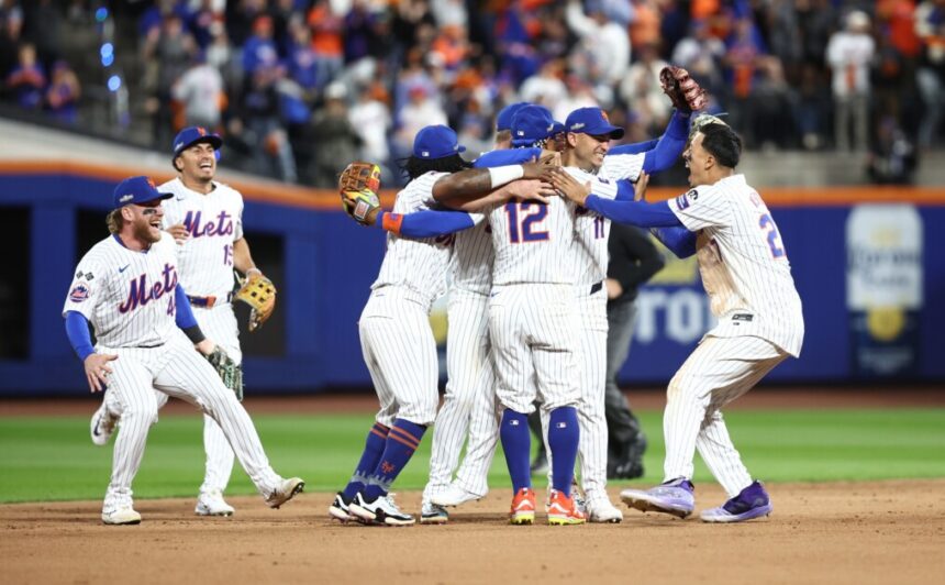 Mets Celebrate NLDS win. MLB: NLDS-Philadelphia Phillies at New York Mets