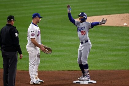 Mookie Betts, Pete Alonso, Dodgers celebration, 2024 NLCS