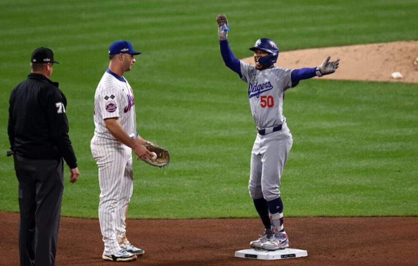 Mookie Betts, Pete Alonso, Dodgers celebration, 2024 NLCS