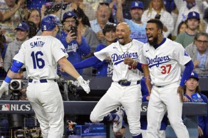 Will Smith, Mookie Betts, Teoscar Hernández, Danny Lehmann, sunflower seeds celebration, 2024 NLCS