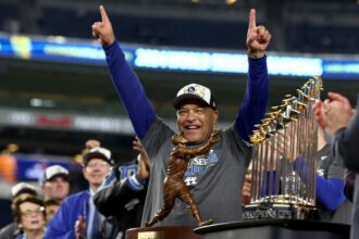 Dave Roberts, Dodgers win, 2024 World Series trophy, World Series MVP trophy