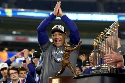 Dave Roberts, Dodgers win, 2024 World Series trophy, World Series MVP trophy