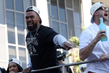 Teoscar Hernández, Jack Flaherty, 2024 Dodgers World Series parade