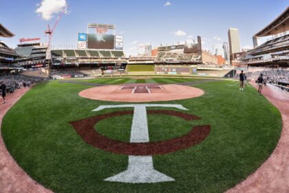 Twins logo, Target Field view, grounds crew