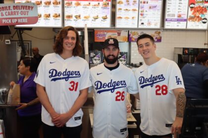 Tyler Glasnow, Tony Gonsolin, Bobby Miller, Jack in the Box, 2025 Dodgers Love L.A. Community Tour