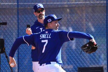 Blake Snell, Dave Roberts, Mark Prior, 2025 Dodgers Spring Training