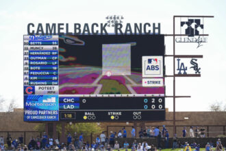 Camelback Ranch scoreboard, Automated Ball-Strike system, ABS challenge, 2025 Spring Training