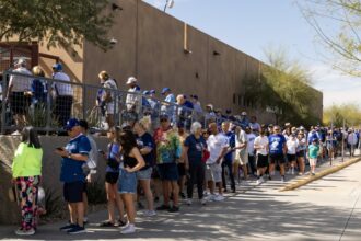 Dodgers fans, Camelback Ranch entrance, 2025 Spring Training