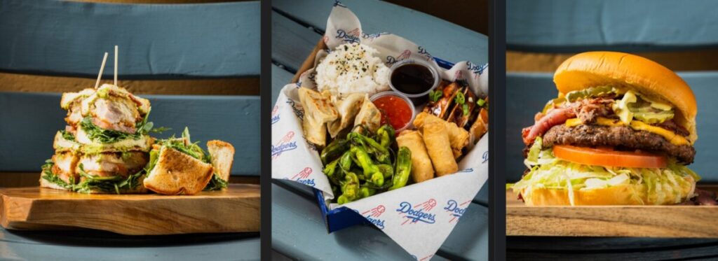Chicken katsu club, home run platter, pastrami burger, Dodger Stadium food