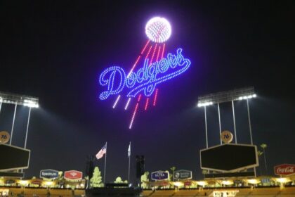 Dodgers logo, Dodger Stadium drone show