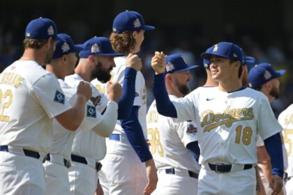Clayton Kershaw, Tony Gonsolin, Tyler Glasnow, Yoshinobu Yamamoto, Kirby Yates, Dodgers lineup introductions, Dodgers gold series jersey, MLB gold program, Opening Day 2025