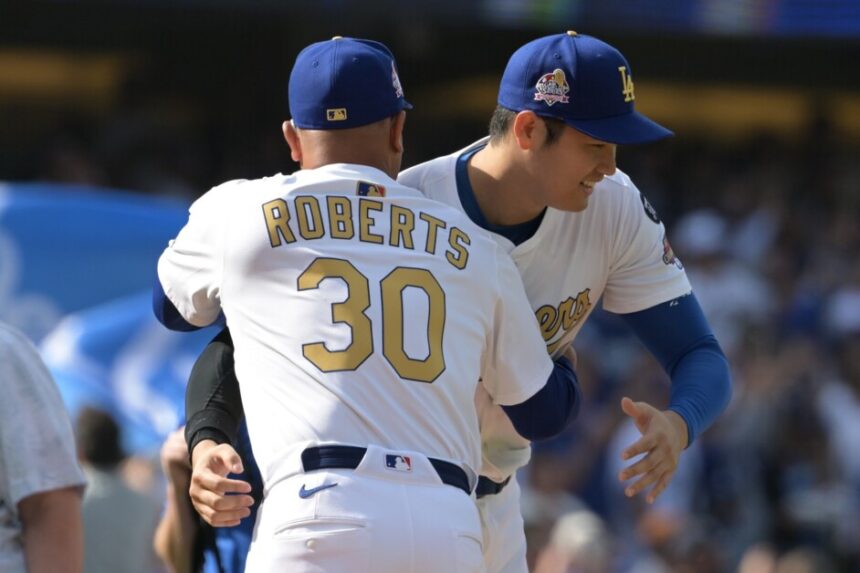 Dave Roberts, Shohei Ohtani, Dodgers gold series jersey, MLB gold program, Opening Day 2025