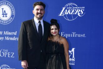 Alex Vesia, wife Kayla Vesia, 2022 Los Angeles Dodgers Foundation Blue Diamond Gala