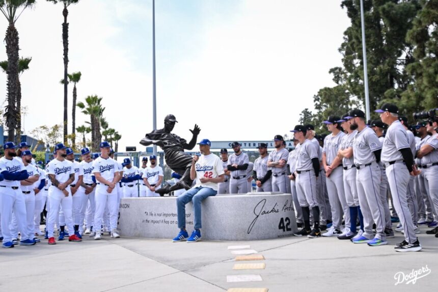Andy Pages, Kareem Abdul-Jabbar, Rockies, Jackie Robinson statue, Jackie Robinson Day