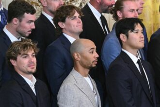 Kiké Hernández, Mookie Betts, Shohei Ohtani, Michael Grove, Landon Knack, Michael Kopech, Dodgers White House