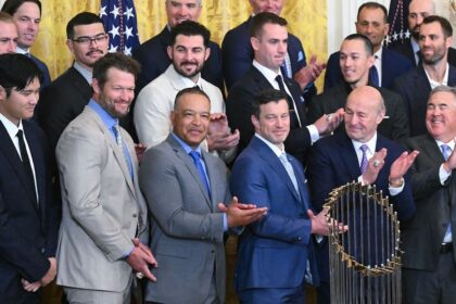 Shohei Ohtani, Clayton Kershaw, Dave Roberts, Andrew Friedman, Stan Kasten, Anthony Banda, Alex Vesia, Evan Phillips, Tommy Edman, Chris Taylor, Dodgers White House