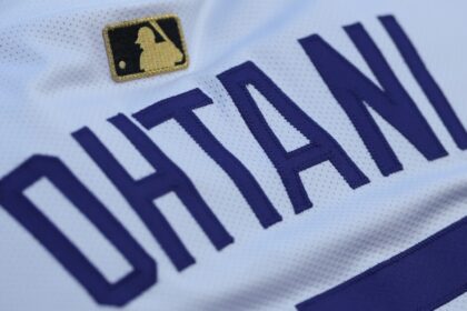 Shohei Ohtani jersey, gold MLB logo