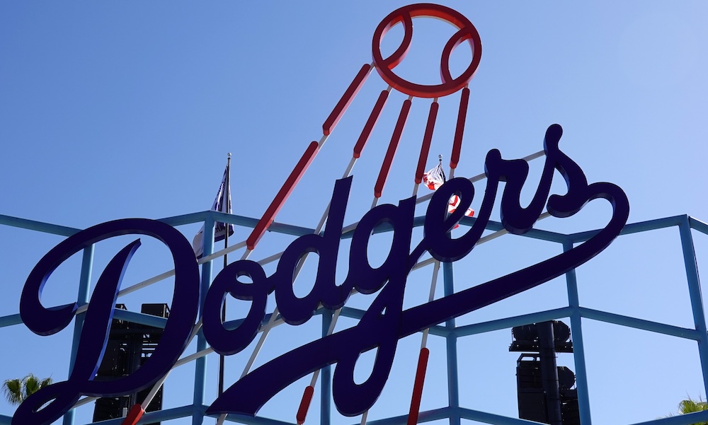 Dodgers logo, Dodger Stadium center field plaza