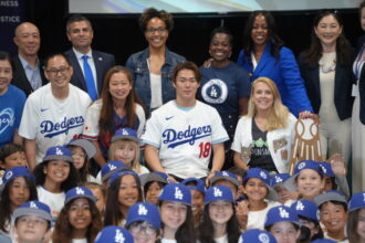 Yoshinobu Yamamoto, Nichol Whiteman, Kristen McCowan, LADF, Los Angeles Dodgers, Los Angeles Dodgers Foundation, LA Reads