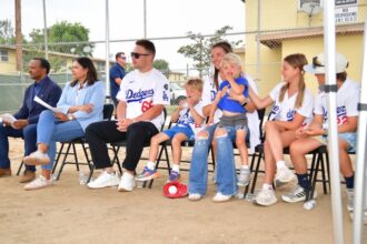José Mota, Chaitali Gala Mehta, Dalton Rushing, Cooper, Ellen Kershaw, Chance, Cali Ann, Charley, Kershaw's Challenge, Dodgers Dreamfields, Los Angeles Dodgers Foundation