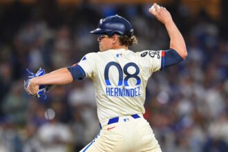 Kiké Hernández, pitching helmet, Dodgers City Connect