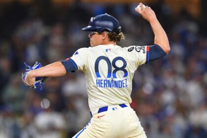 Kiké Hernández, pitching helmet, Dodgers City Connect